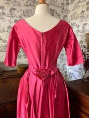 Vintage 60s Harry Keiser Bright Pink Evening Dress: Rosette Back, Bullet Bra