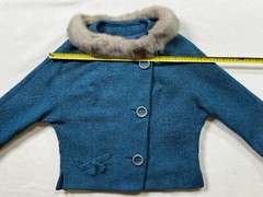 Vintage 1960’s 2 Piece Wool Teal Blue Suit Dress Fur Collar Union Made Dapper