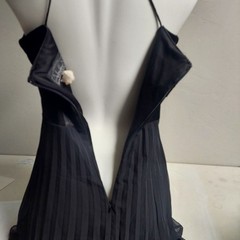 Alex Evenings Black Dress Size 12P Babydoll Velvet Satin Pleated