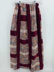 70s Floral Lace Patchwork Maroon White Long Skirt Cotton Blend Mr. Hank Sz L EUC