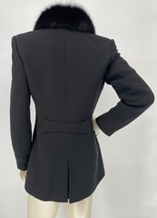 Vintage 90s Alberto Makali Black Fox Fur Collar Power Shoulder Blazer Jacket sm