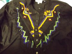 LADIES AWESOME BEADED WESTERN BLACK BLOUSE Long Sleeve SHIRT VINTAGE SIZE 22