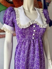 Vintage NOVELTY DRESS 1960s Babydoll Puffed Sleeves Purple Print Kidcore XS / S