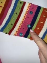Vintage ARRIVISTE Funky Sweater Ramie Cotton Blend Colorful Embroidery Gems Sz M
