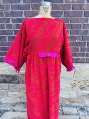Vintage Red Orange Terry Towel Maxi Dress Caftan Lounge Coverup Handmade READ