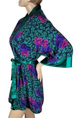 Vtg Victoria’s Secret Gold Label Poly Satin Green Purple Pink Red Floral Robe OS