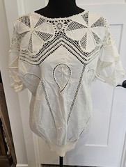 VTG NOS Hand Made BANDO Crochet Lace 100% Cotton Linen Tunic Large Women’s Top