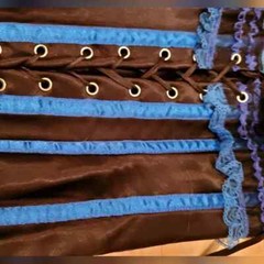 Black & Blue Bow Corset Top, Lace & Ribbon Detail, Size S