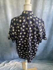 Vtg 80s Da-Rue Draper’s & Damon’s Navy Medallion Paisley Blouse Shirt 14P USA