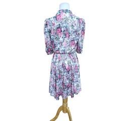 Vintage Shirt Dress Floral Cottage Grandma Romantic Pink Green Belted Fits XS/S