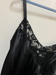 Vintage Lord & Taylor Black Chemise Full Slip Liquid Satin & Lace Medium