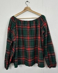 Vintage “Mountain Artisans” West VA Wool Red Green Plaid Peasant Top 70’s