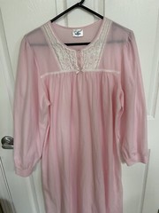Fundamentals Sears Gown Night Gown Size L Pink Embroidered Long Sleeves NWOT