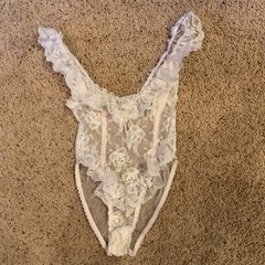 Vintage E. Bole High Cut Lace Teddy Lingerie Size Medium Ruffles, Bridal