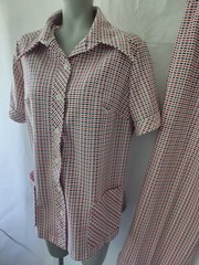 Vintage 1960s RN 37863 – 2 pc Red White & Blue Check Pant Suit & Top Size 18 1/2