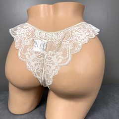 Vintage Natori Ivory Lace Panties Size 5 Cheeky Hi Cut Flutter Nylon NOS
