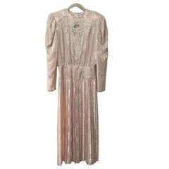 Vintage 80s Scott McClintock Pink Lace Gown Women’s 6 Pleated Victorian Dress
