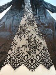 Long BLACK LACE ROBE Medium SWEEP WRAP POINT Hem Sleeve GOTH Open Front Duster