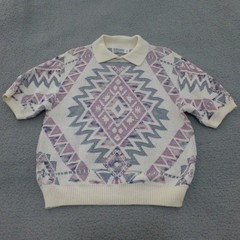 Alfred Dunner Vintage Polo Sweater Womens Large Cotton Geometric USA Granny