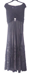 VTG Patra 14P Black Taffeta Skirt Jersey Top A-Line Long 55″ Dress Removable Pin