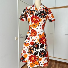 1970s Floral Mod Mini Dress Button Front Aline Space Age Gogo Twiggy Shift EU 38