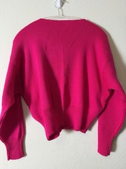 Vtg 80’s Bedford Fair L Hot Pink Scoop Neck Cropped Cardigan Sweater USA Made
