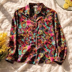 Jaeger 32 Vintage 80’s Great Britain Psychedelic Paisley Heart Blouse Multicolor