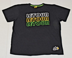 VTG T-Shirt Le Tour de France Size L Y2K Black Cotton 3 Neon Scripts Race Logo