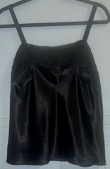Vintage Escapades Black Satin w Pleated Front Camisole Top Blouse Size Large