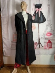Vintage Leather Coat Real Leather Black Long 90s Teddy Collar Size 38-42