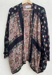 Platinum By Dorothy Schoelen O/S Boho Open Front Jacket Floral Art To Wear