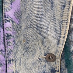 Vintage Hand Painted Blue Acid Wash Floral Studded Denim Jacket SMALL Maximalist