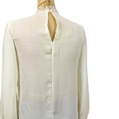 Vintage Victorian Lace Yoke Blouse High Neck Balloon Sleeve Romantic Cream Small