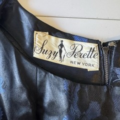 Gorgeous 1950s Vintage Suzy Perette Fit And Flare Black And Blue Party Dress