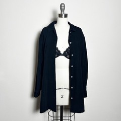 VTG Care Wear Black Corduroy 100% Cotton Oversized Button Shirt Dress Shacket