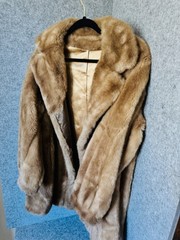 Vintage Size L Tissavel Faux Fur Coat Honey Beige Knit Trim Imported from France