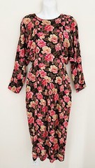 Vintage 1980s APRIL RAIN Dress XS/S Floral Dolman Long Sleeve Midi Romantic