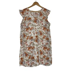 Joie 100% Linen Floral Shift Dress V-Neck Ruffle Sleeve Boho Cottagecore