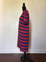 Diplomat 1980s Vintage Red/Blue Striped Shift Dress, Polyester/Cotton, Medium