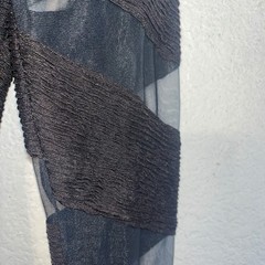 Vintage 70s 70 MPH Black Mod Shift Dress Mesh Patterned Sleeves Arnel Small LBD