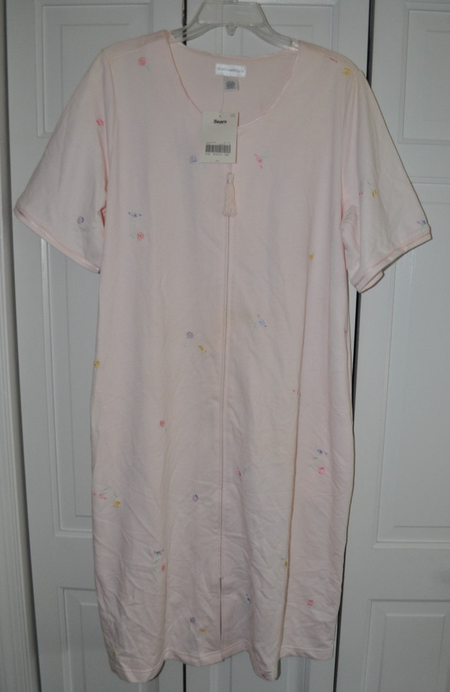 Vintage Sears Fundamentals Zip Front Robe House Coat Size Large (14-16) Pink NOS