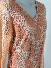 Vintage 80s RAMOLE CLASSIC Peach & White Elegant Lace Lined Maxi Dress Sz Medium