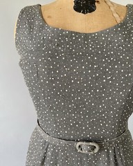 Vintage 1950s Gray Rhinestones Sleeveless Scoop Neck Midi Dress Belted M 29” W