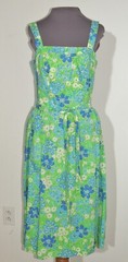 1970’s Sea Waves Blue / Green Print Cotton Sun Dress Sm – MED