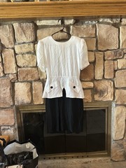 VTG 80s Tina Barrie USA Women’s Black White Button Pencil Dress Office Secretary