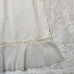Vintage White Lace Trim Pleated Full Slip dress, Ruffle Hem,