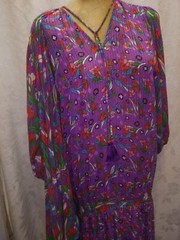 Vintage 80’s Purple Red Green Blue Silky Poly Designer Dress Diane Freis L