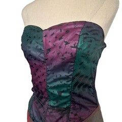 Vintage Studibaker Hawk 80s Corset Printed Strapless Party Cocktail Dress Sz S