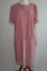 VTG 40’s CUE Fashions Pink Layered Pleated Dress Sz 24 1/2 USA Made