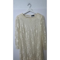 Vintage Mister Jay Lace Midi Dress L Cream Tiered Drop Waist Wedding Guest